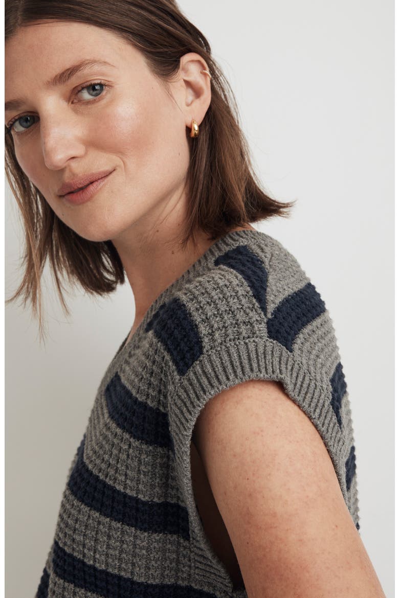 Stripe Waffle Knit Sweater Vest, Alternate, color, HEATHER PEWTER