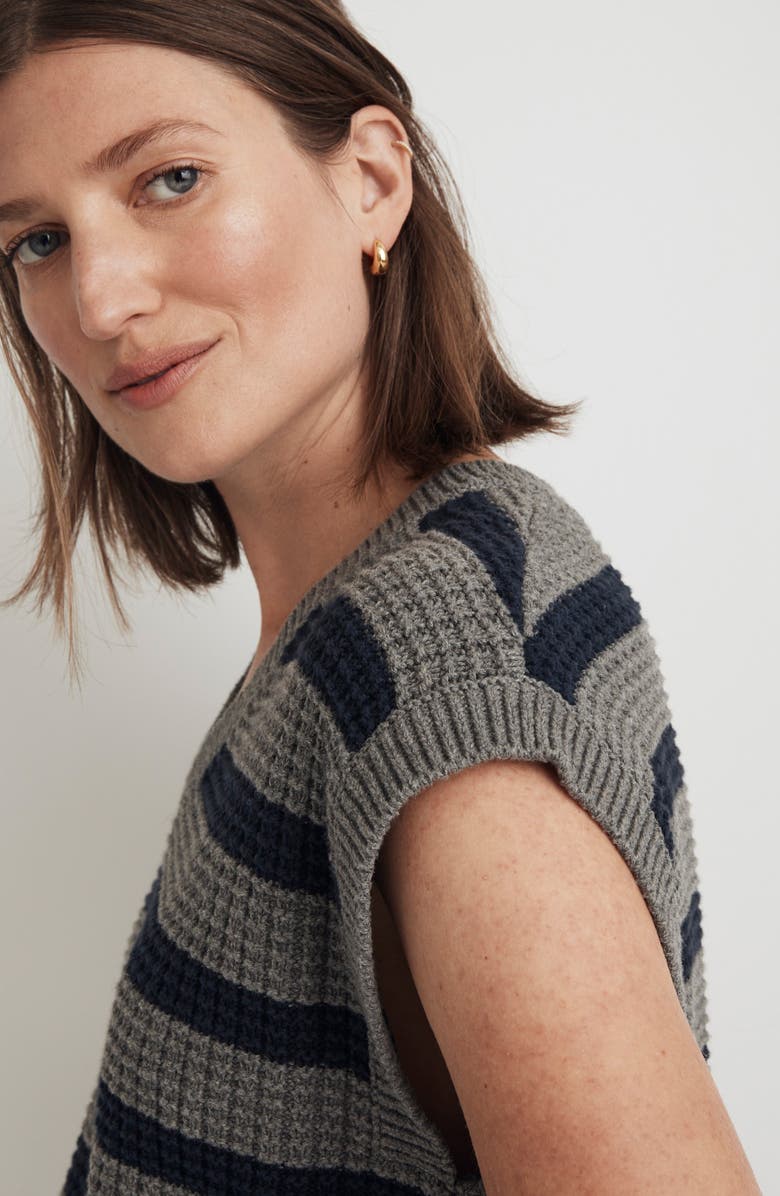 Madewell Stripe Waffle Knit Sweater Vest, Alternate, color,