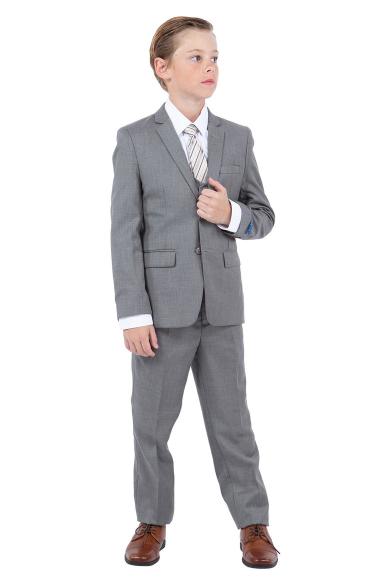 Kids' Earth Tan Five-Piece Sharkskin Suit, Main, color, Grey Slate