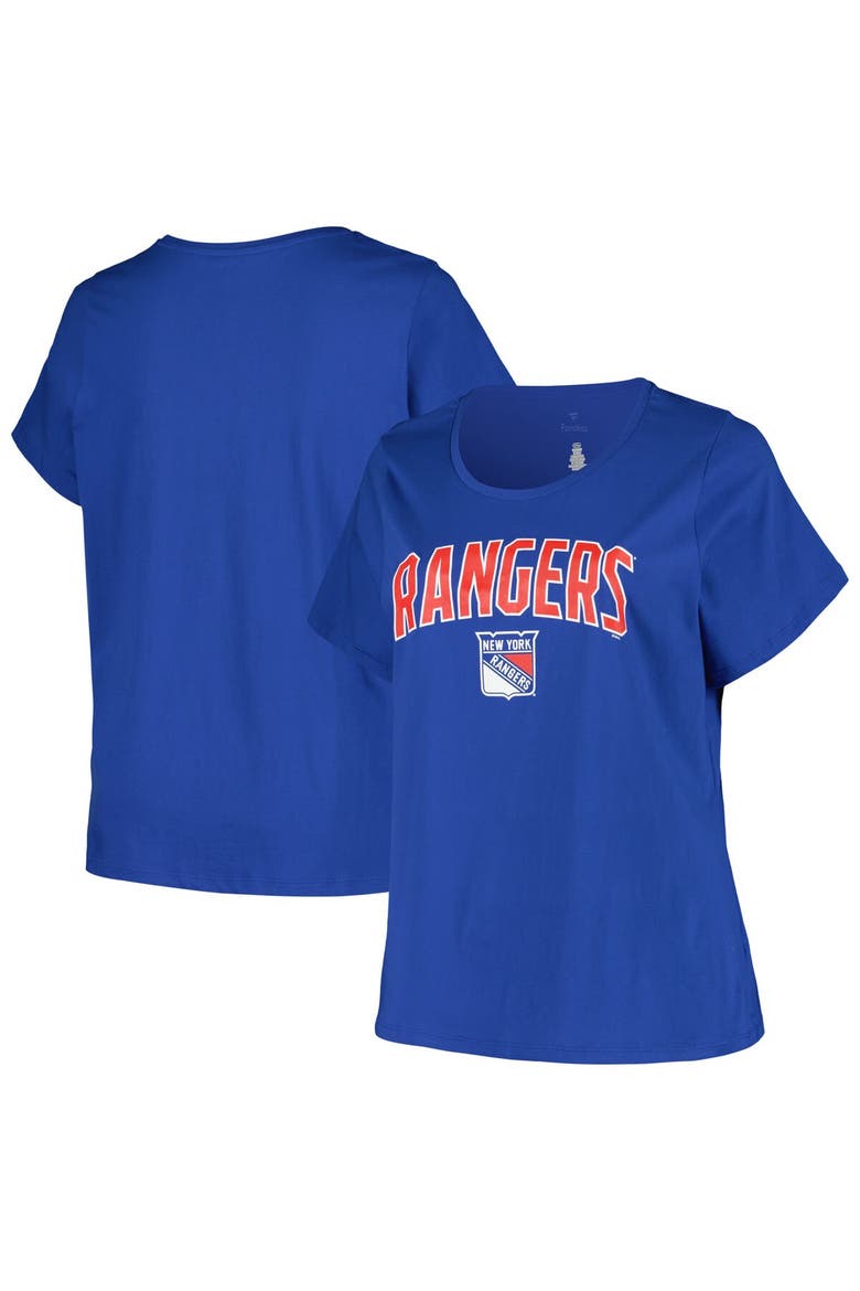 Women's Profile Blue New York Rangers Plus Size Arch Over Logo T-Shirt, Alternate, color, Blue