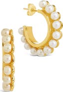 Sterling Forever Imitation Pearl Hoop Earrings