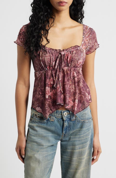 Piper Asymmetric Sheer Lace Top