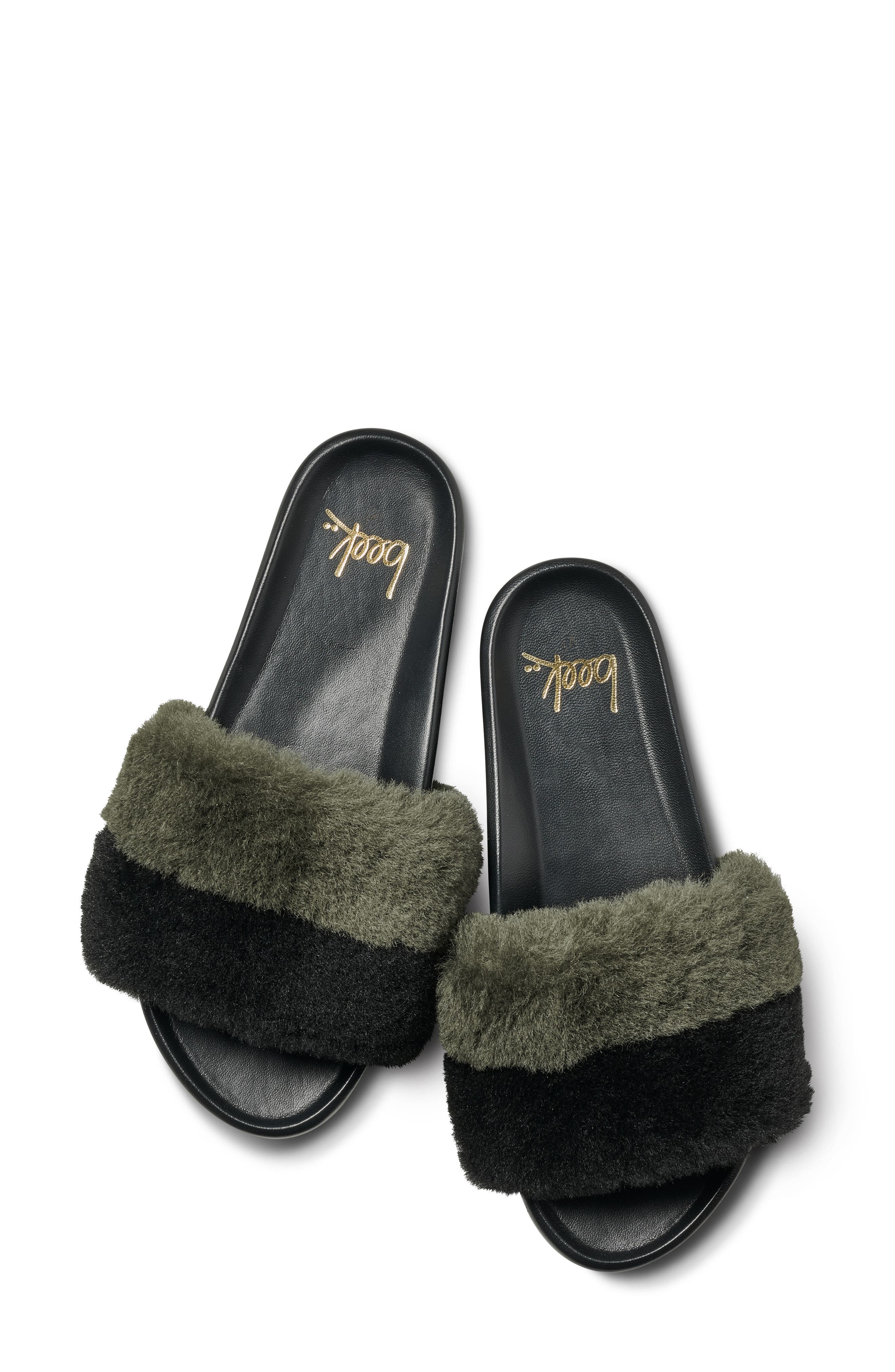 Beek Gallito Genuine Shearling Slide Sandal, Alternate, color, Army / Black