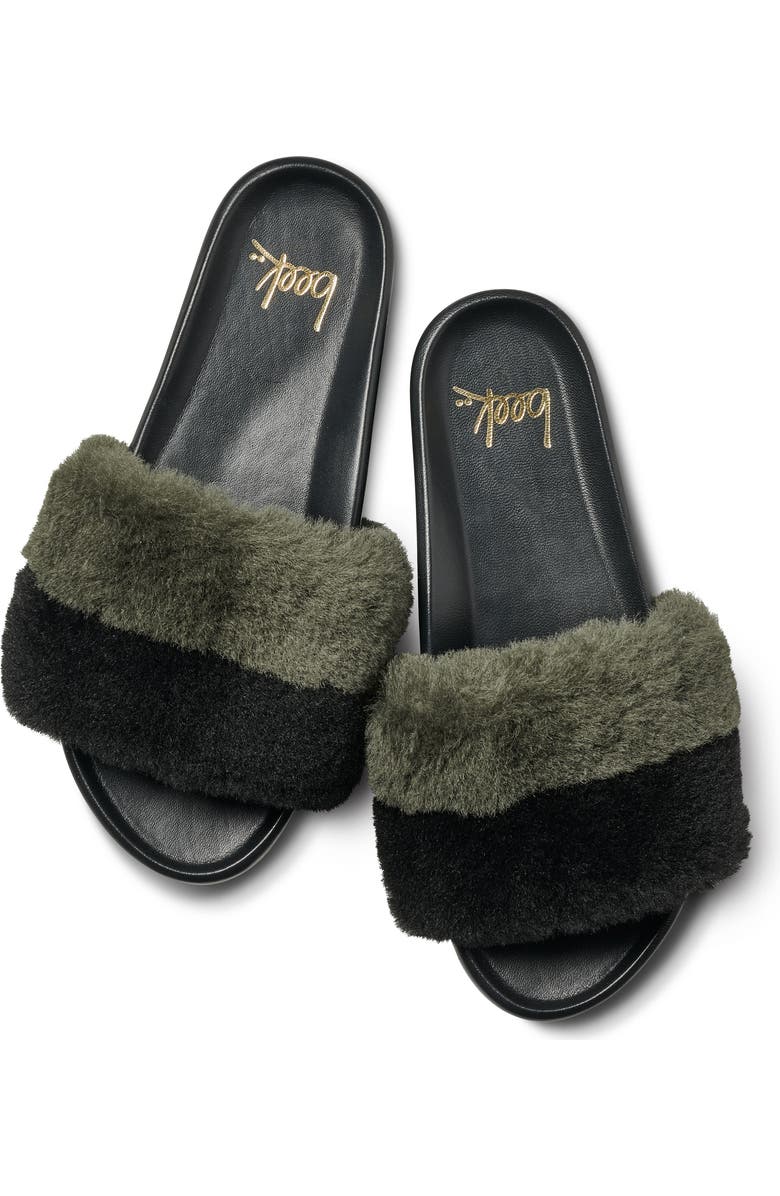 Beek Gallito Genuine Shearling Slide Sandal, Alternate, color, Army / Black