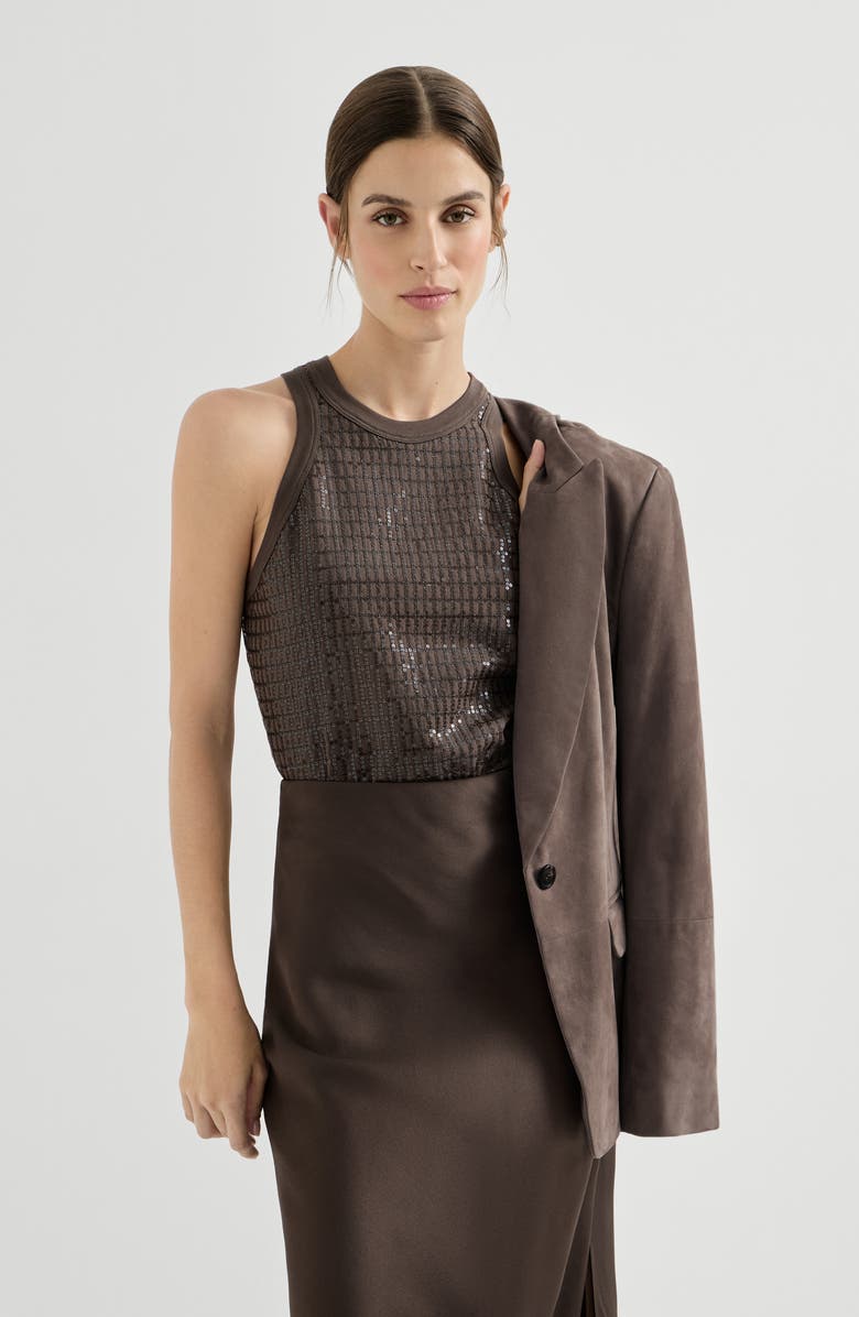 Brunello Cucinelli Dazzling Embroidery top, Alternate, color, Brown