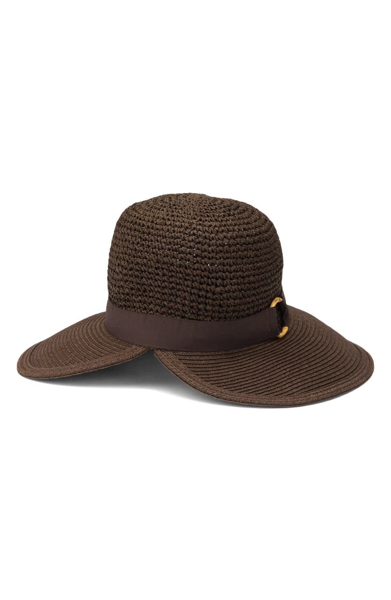 Nine West Crochet Stitch Floppy Hat, Alternate, color, Chocolate