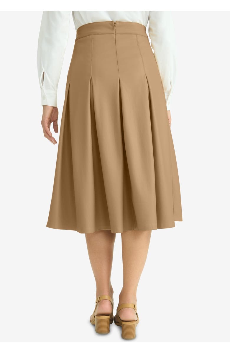 Jessica London Faux Leather Pleated Midi Skirt, Alternate, color, Soft Camel