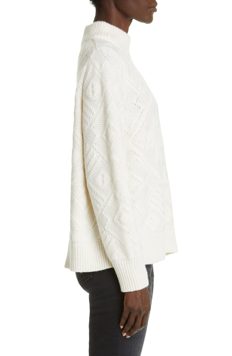 Lafayette 148 New York Snowflake Motif Embellished Cashmere Mock Neck Sweater, Alternate, color, 
