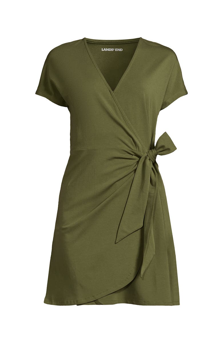 Lands' End Plus Size Cotton Modal V Neck Mini Wrap Dess, Alternate, color, Artichoke
