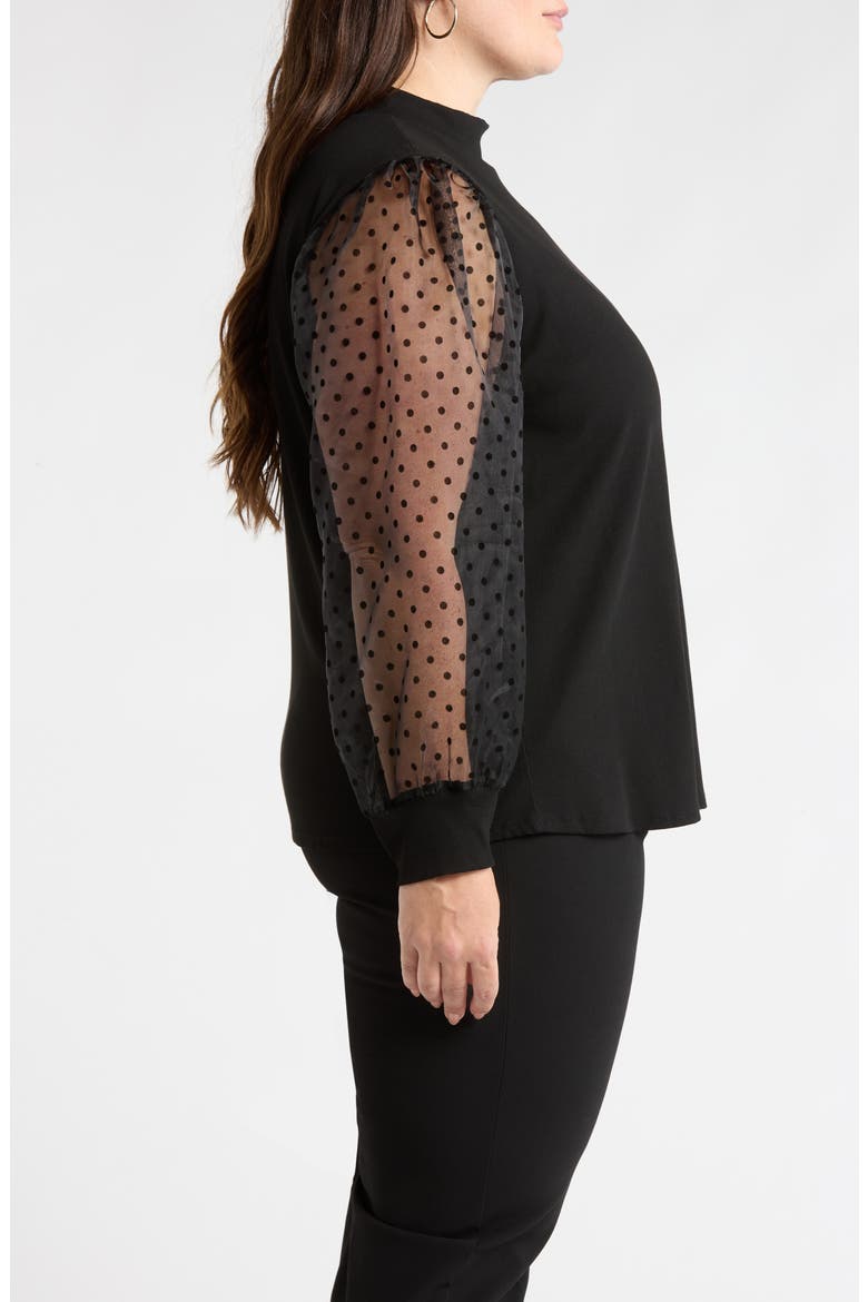 Swiss Dot Chiffon & Rib Top, Alternate, color, BLACK