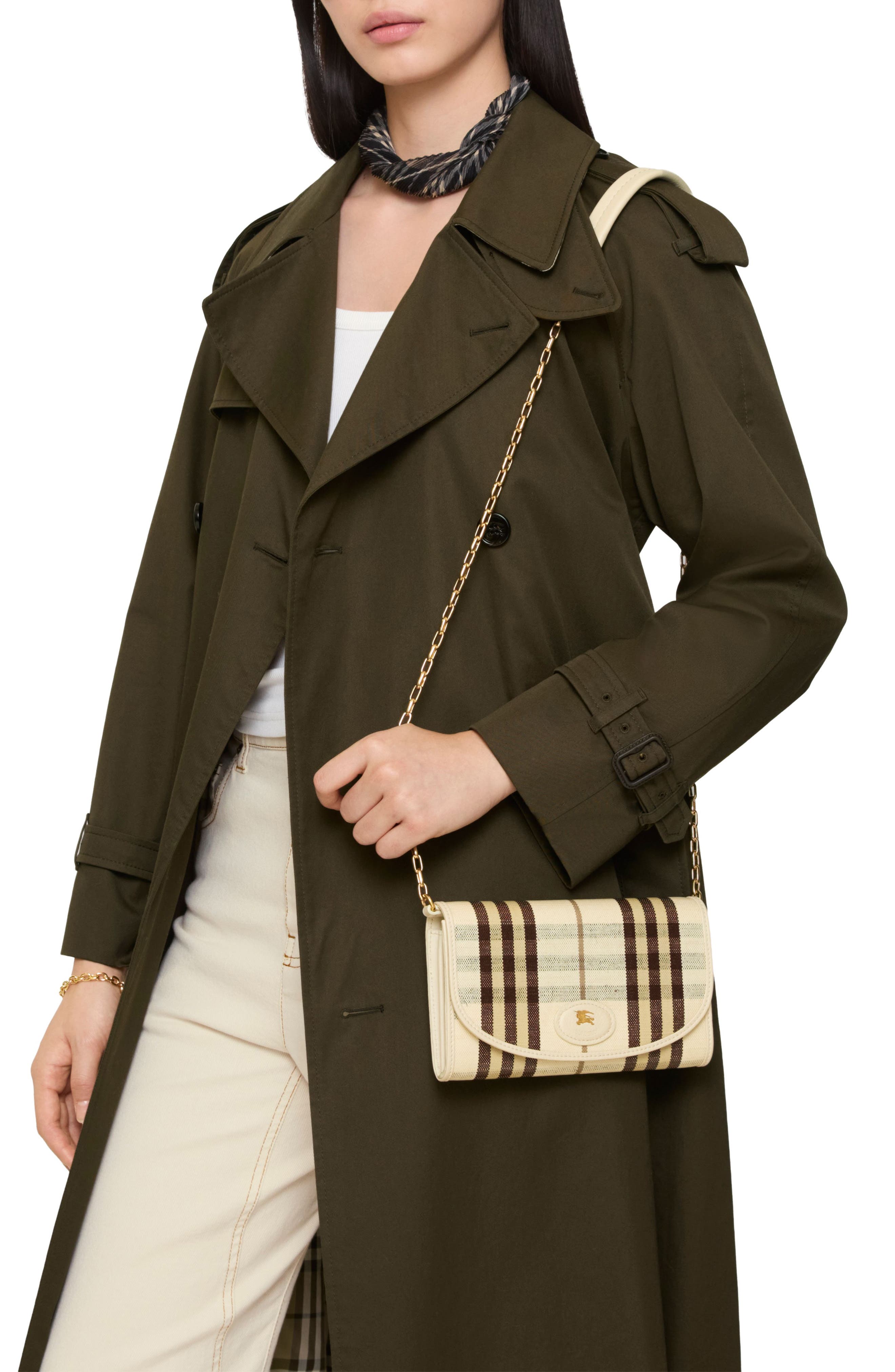 Highlands Check Coated Canvas Wallet on a Chain, Alternate, color, LIGHT BEIGE