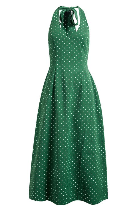 Polka Dot Halter Neck Midi Dress