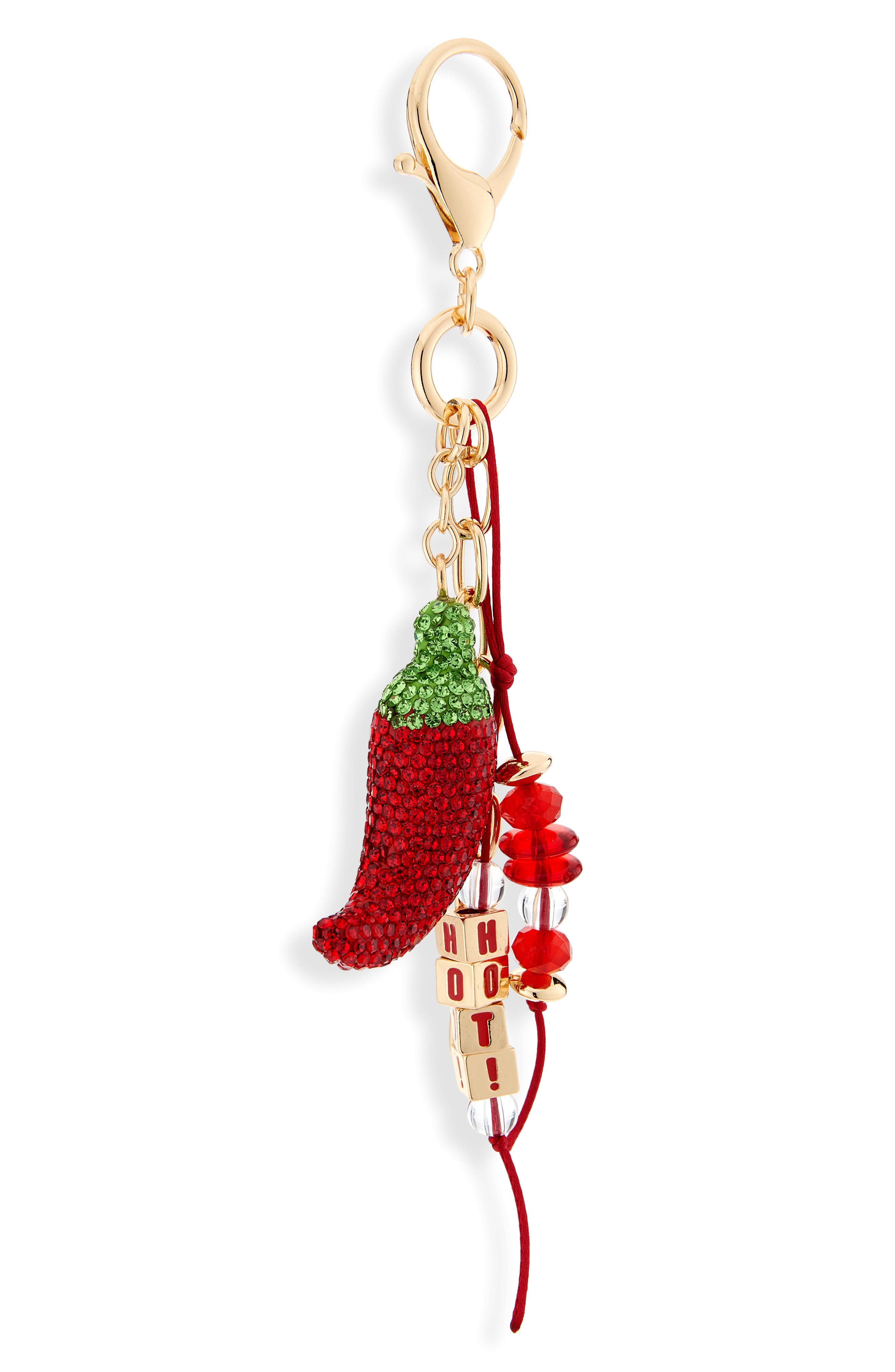 Leith Rhinestone Chili Pepper Bag Charm, Main, color, Red Multi- Gold