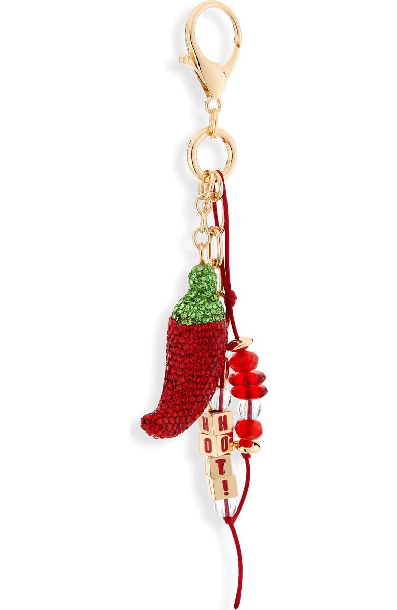 Leith Rhinestone Chili Pepper Bag Charm, Main, color, Red Multi- Gold
