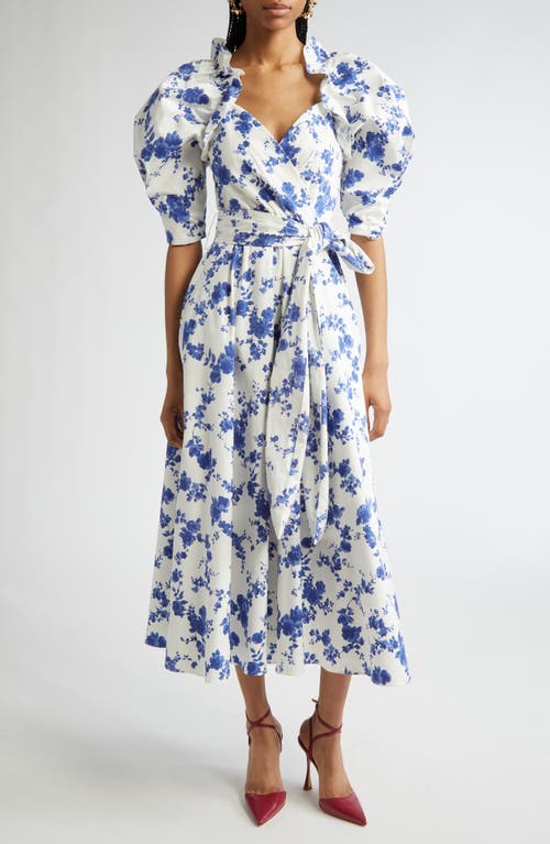 Carolina Herrera Belted Puff-sleeve Stretch-cotton Midi Dress