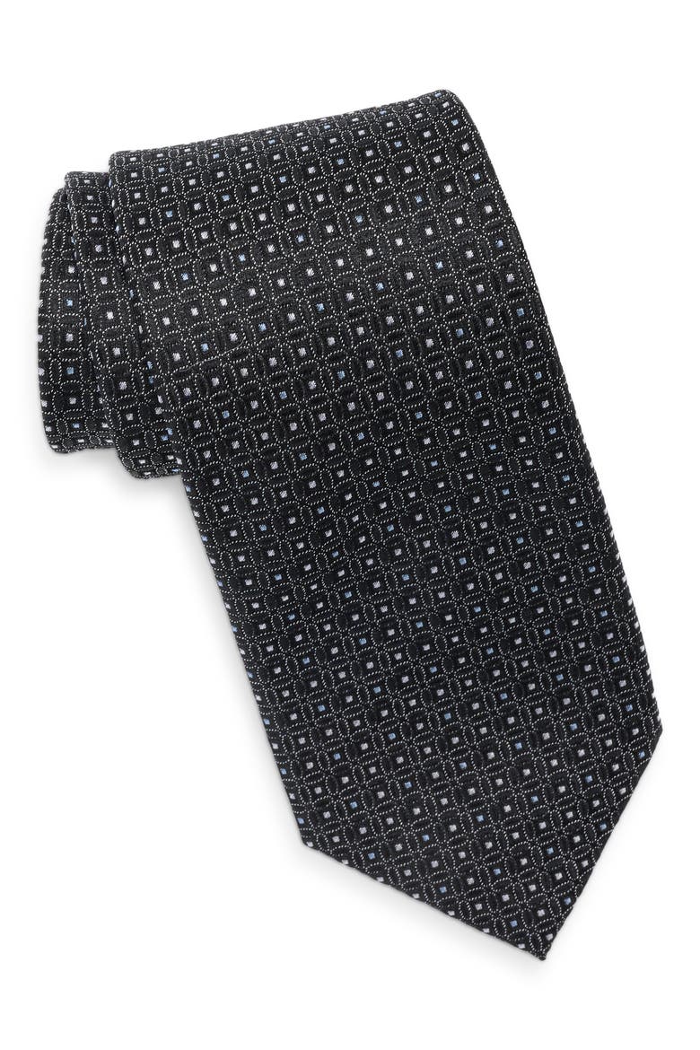 Neat Geometric Silk Tie, Main, color, BLACK