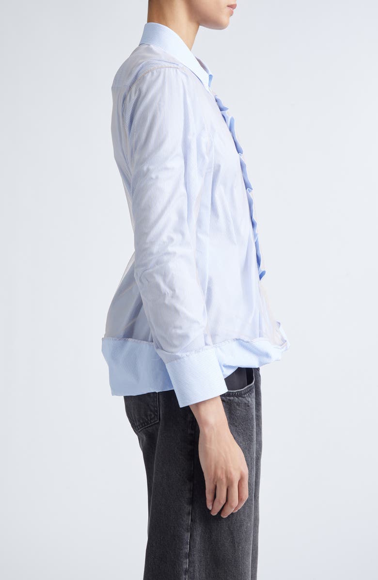 Maison Margiela Stripe Ruffle Long Sleeve Cotton Button-Down Shirt, Alternate, color, Light Blue Stripe