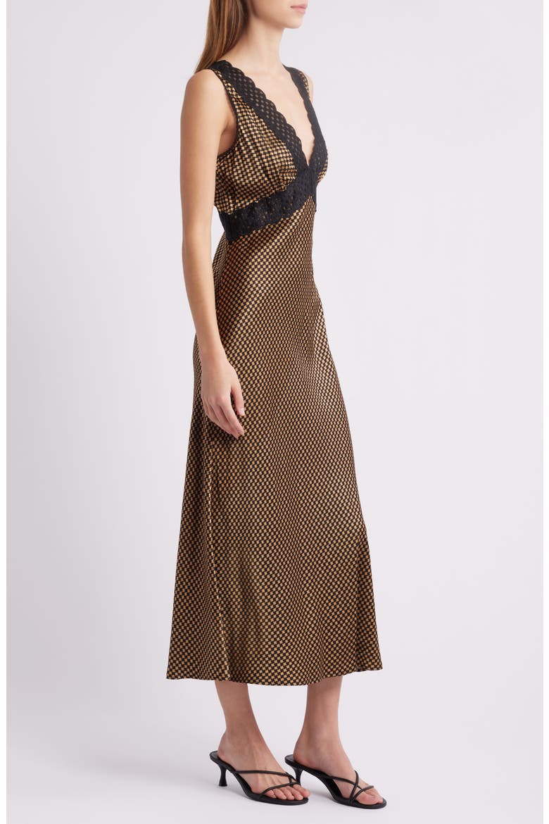 Simona Check Lace Trim Sleeveless Maxi Dress, Alternate, color, GOLD HOUNDSTOOTH