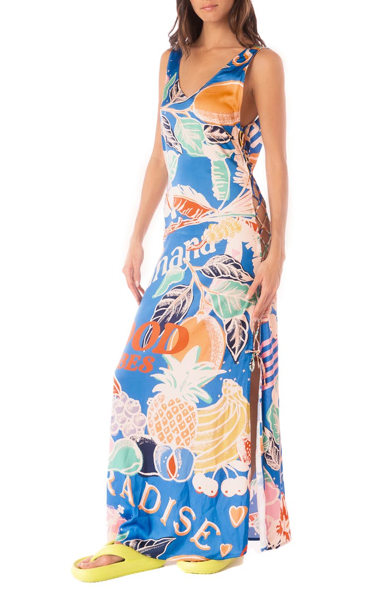 Maaji Tropical Bliss Jasmine Cover-Up Maxi Dress, Main, color, Bright Blue