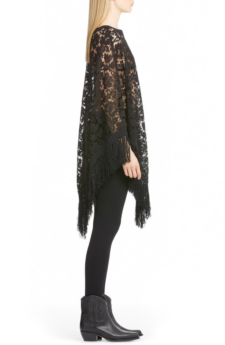 Valentino Fringed Lace Poncho, Alternate, color,