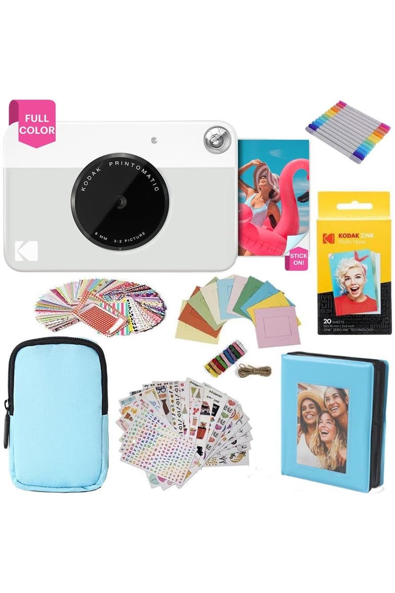 Printomatic Camera w/ Blue Case Bundle, Main, color, Grey