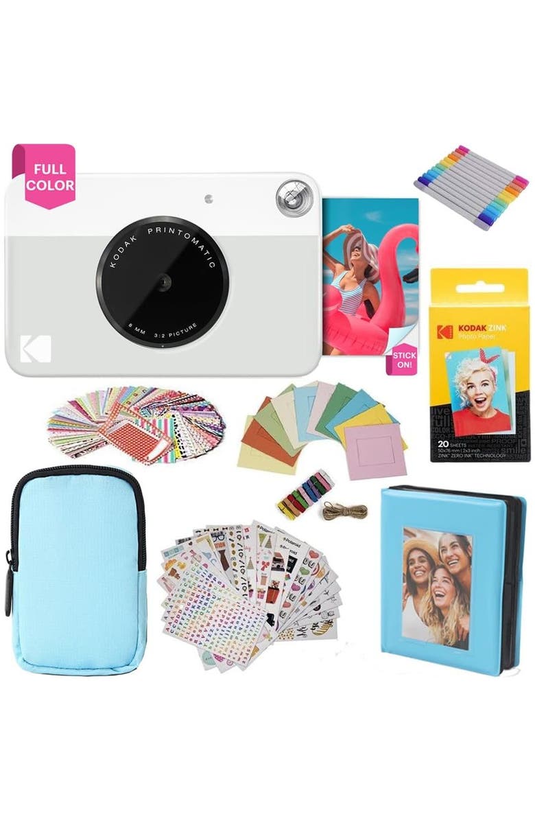 Kodak Printomatic Camera w/ Blue Case Bundle, Main, color, Grey