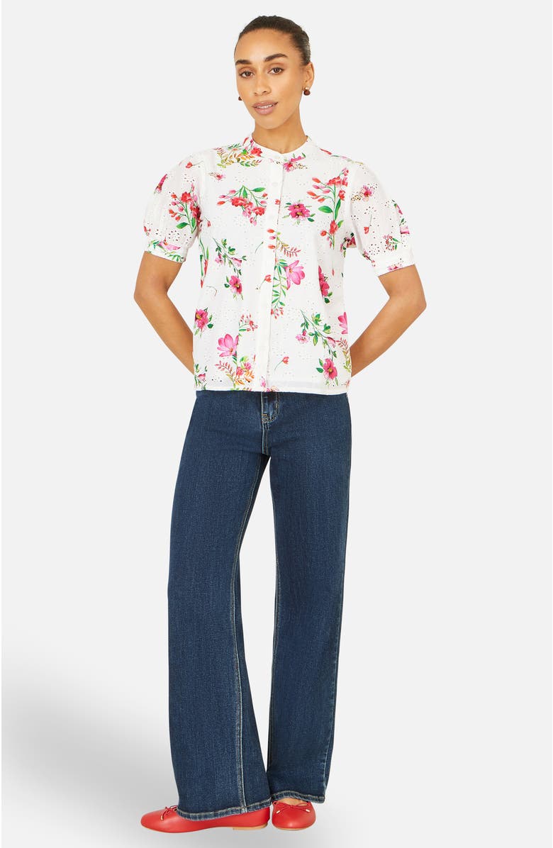 Yumi Cotton Broderie Anglaise Floral Shirt, Alternate, color, White
