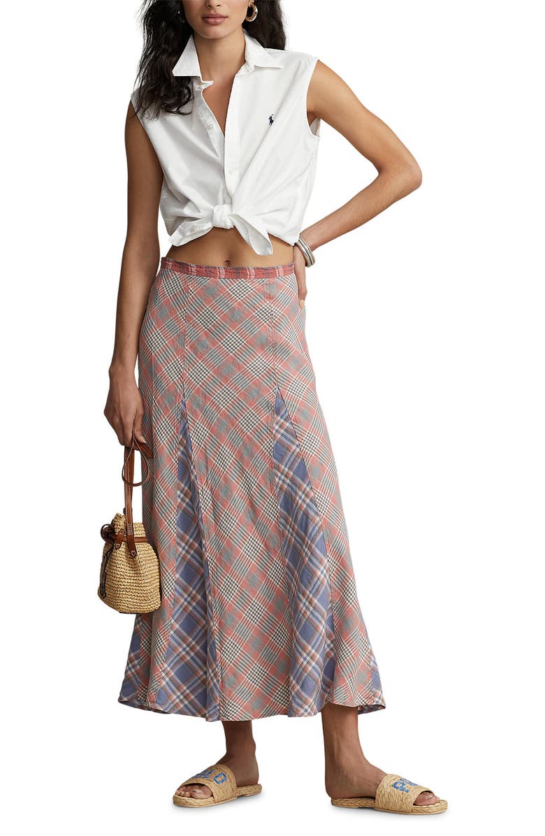 Polo Ralph Lauren Plaid Linen Maxi Skirt, Alternate, color,