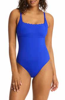 Scalloped Square Neck One-Piece Swimsuit