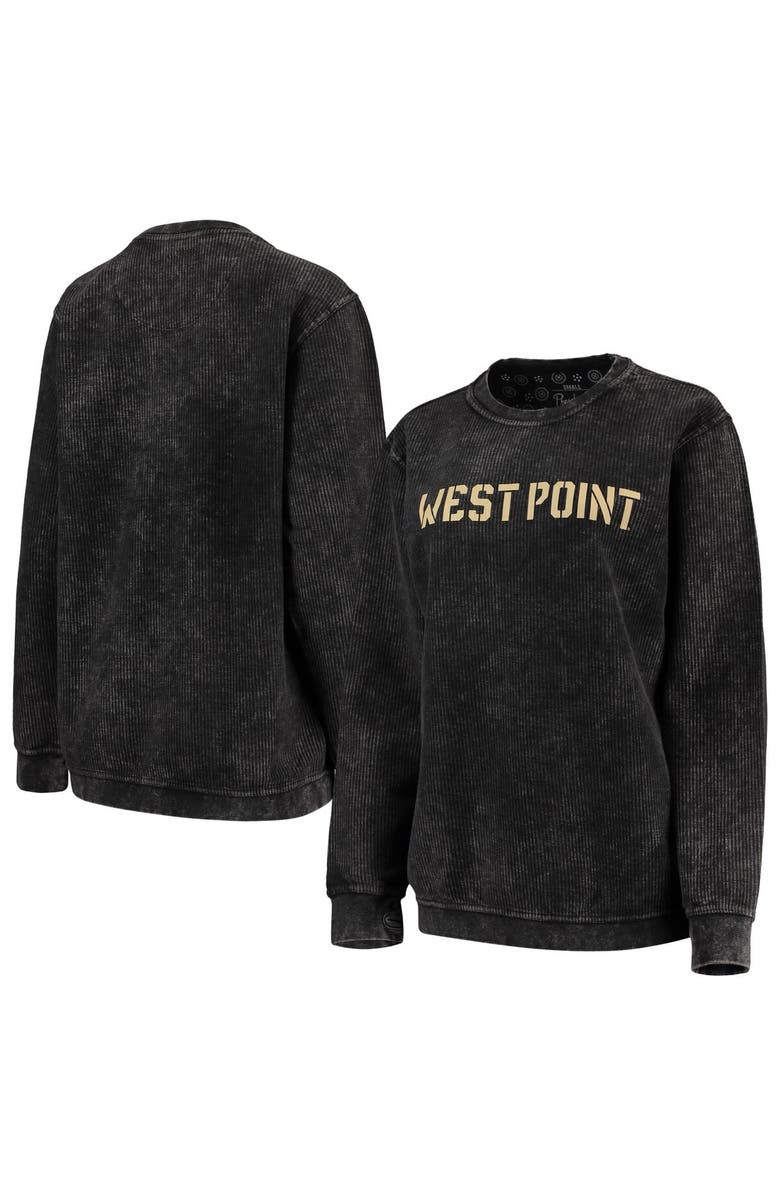 PRESSBOX Women's Pressbox Black Army Black Knights Comfy Cord Vintage Wash Basic Arch Pullover Sweatshirt, Main, color,