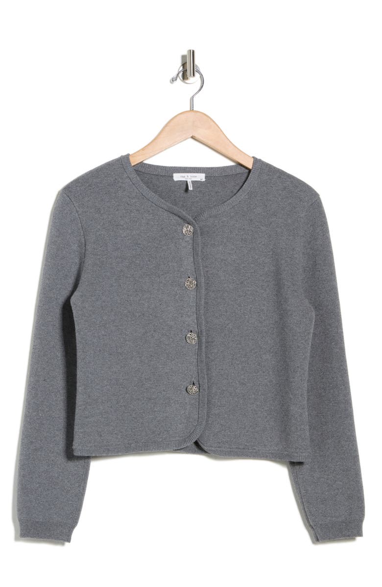 rag & bone Dee Cotton Blend Crop Cardigan, Main, color, Heather Grey