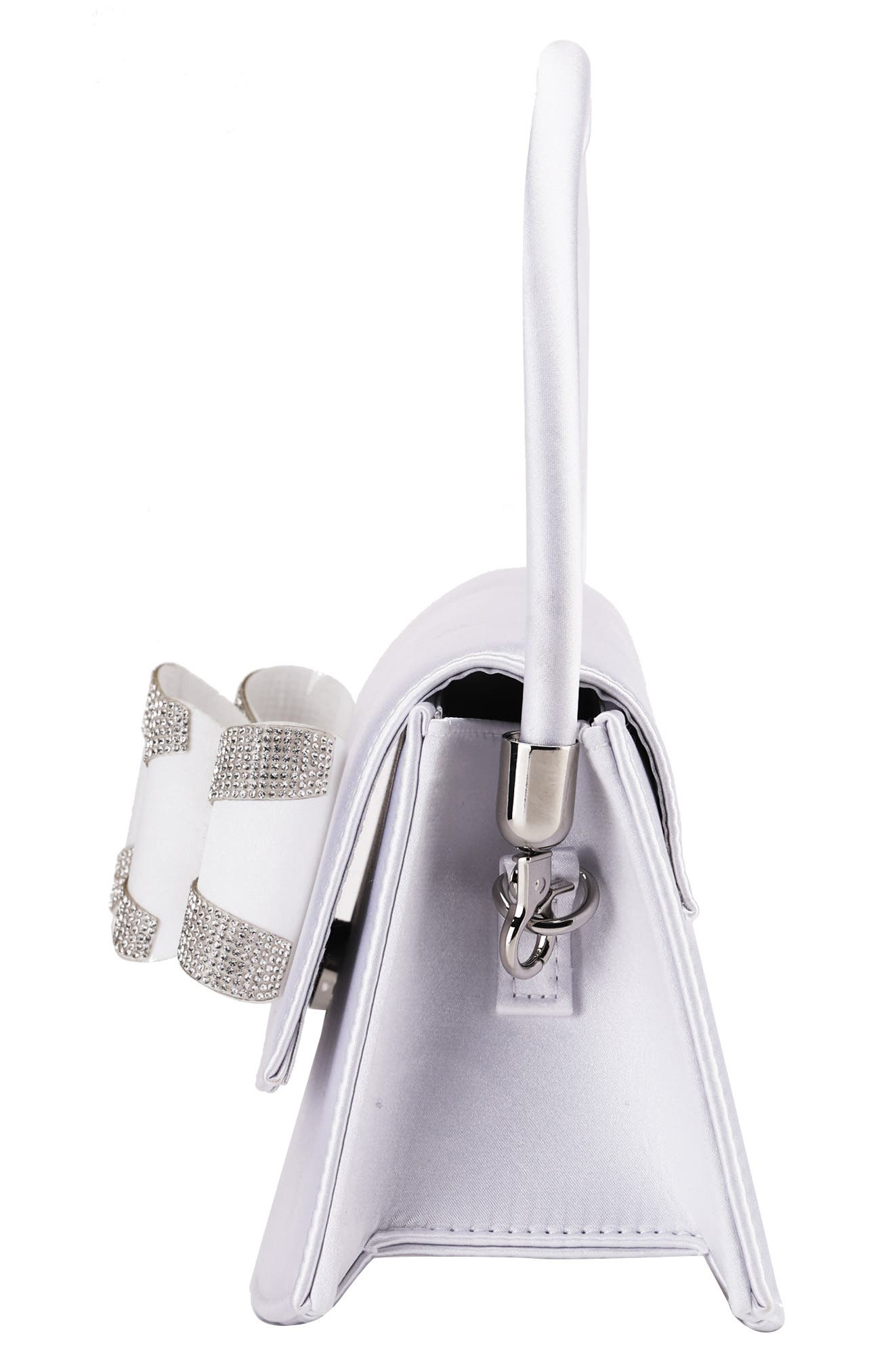 Fantasy Bow Satin Clutch, Alternate, color, SILVER