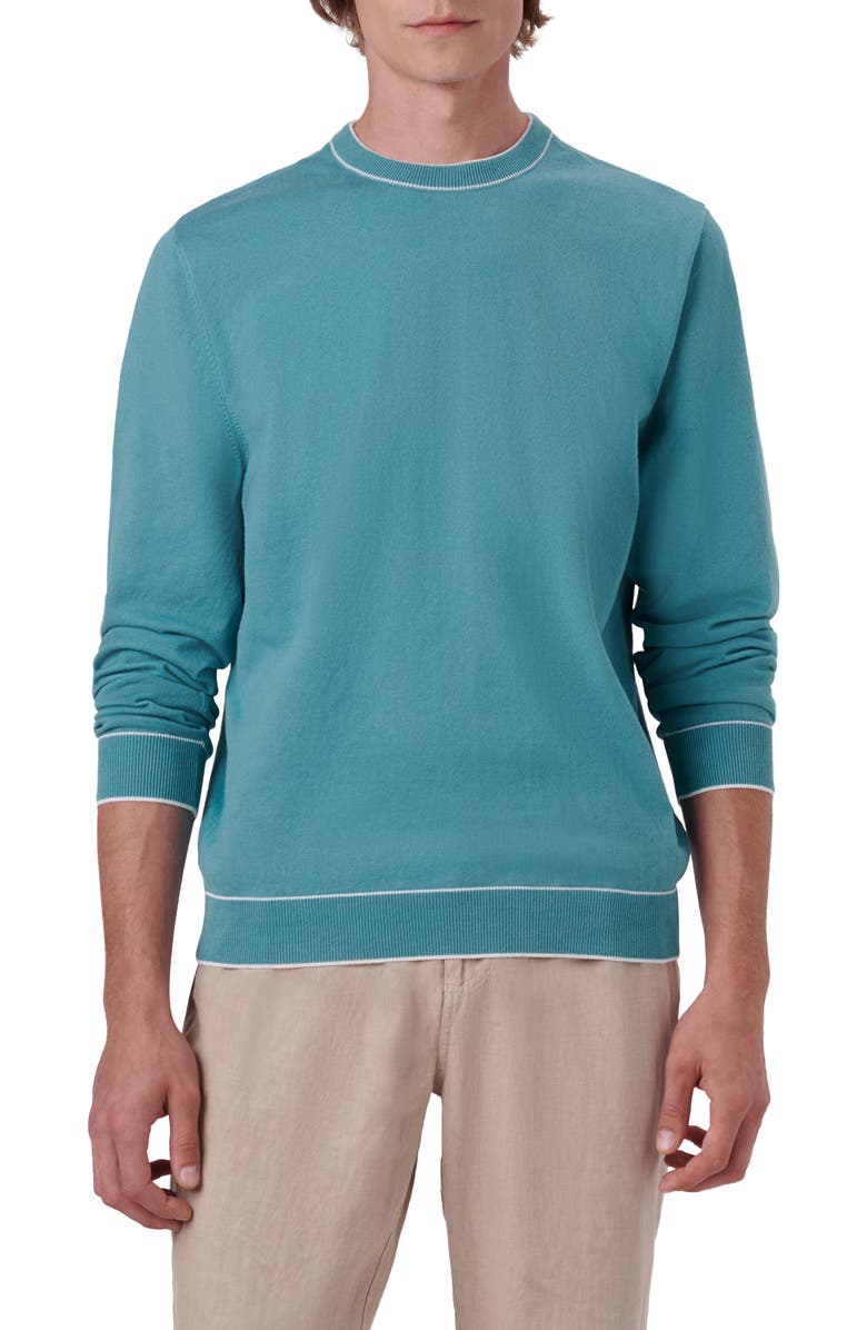 Bugatchi Tipped Cotton Blend Sweater, Main, color, Peacock