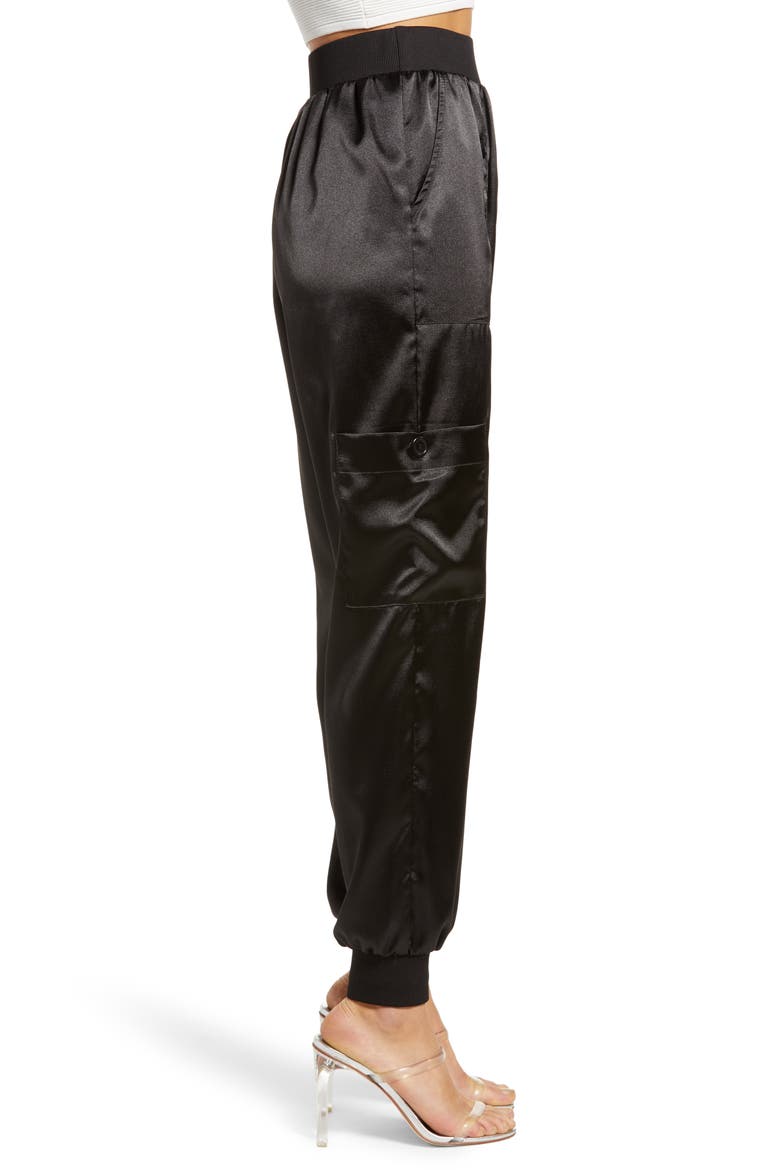 Satin Cargo Joggers, Alternate, color, BLACK