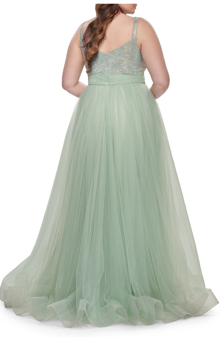 La Femme A-Line Plus Size Prom Dress with Rhinestone Bodice, Alternate, color, Sage