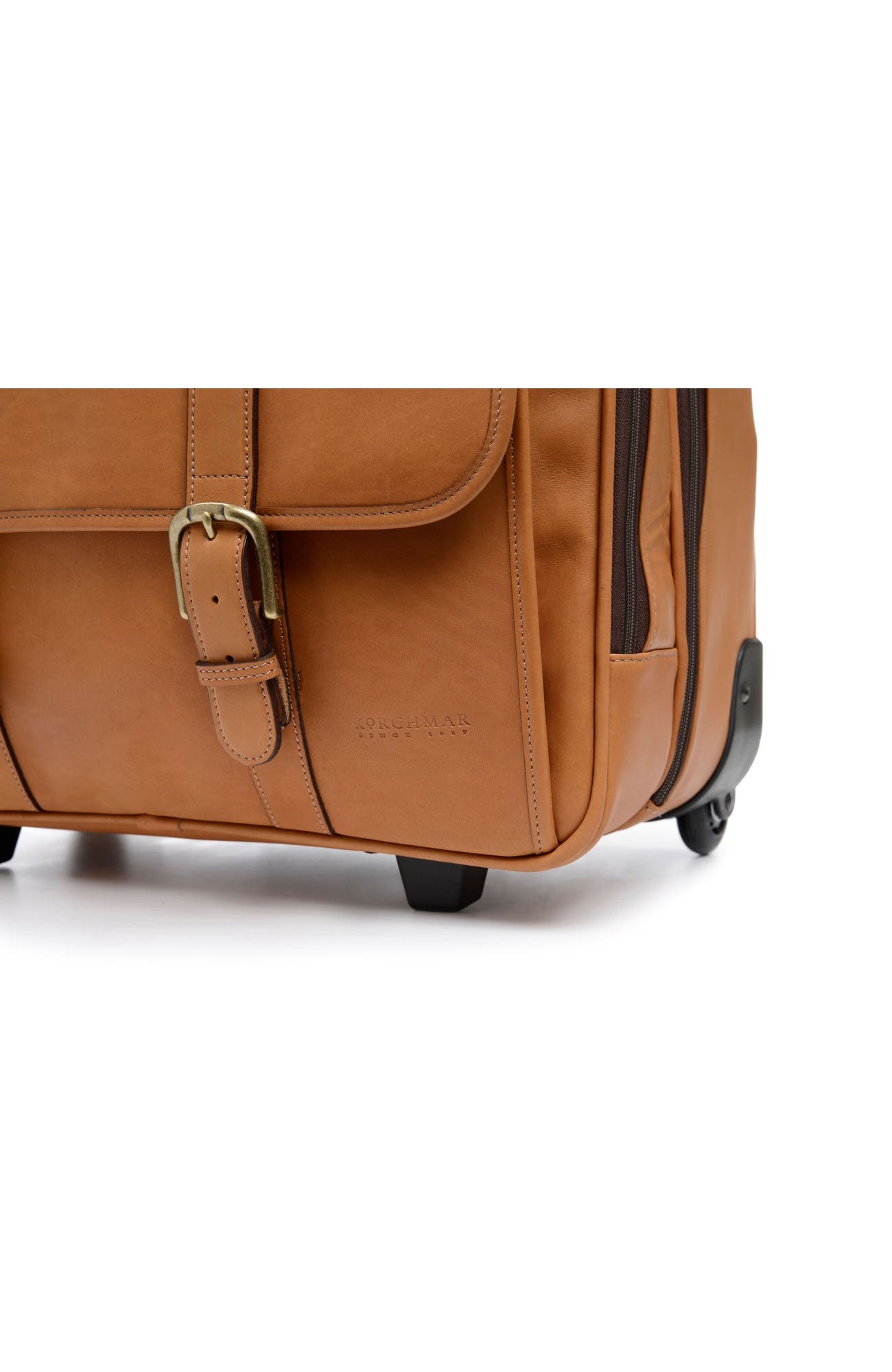 Kenton Wheeled Leather Travel Briefcase, Alternate, color, Tan