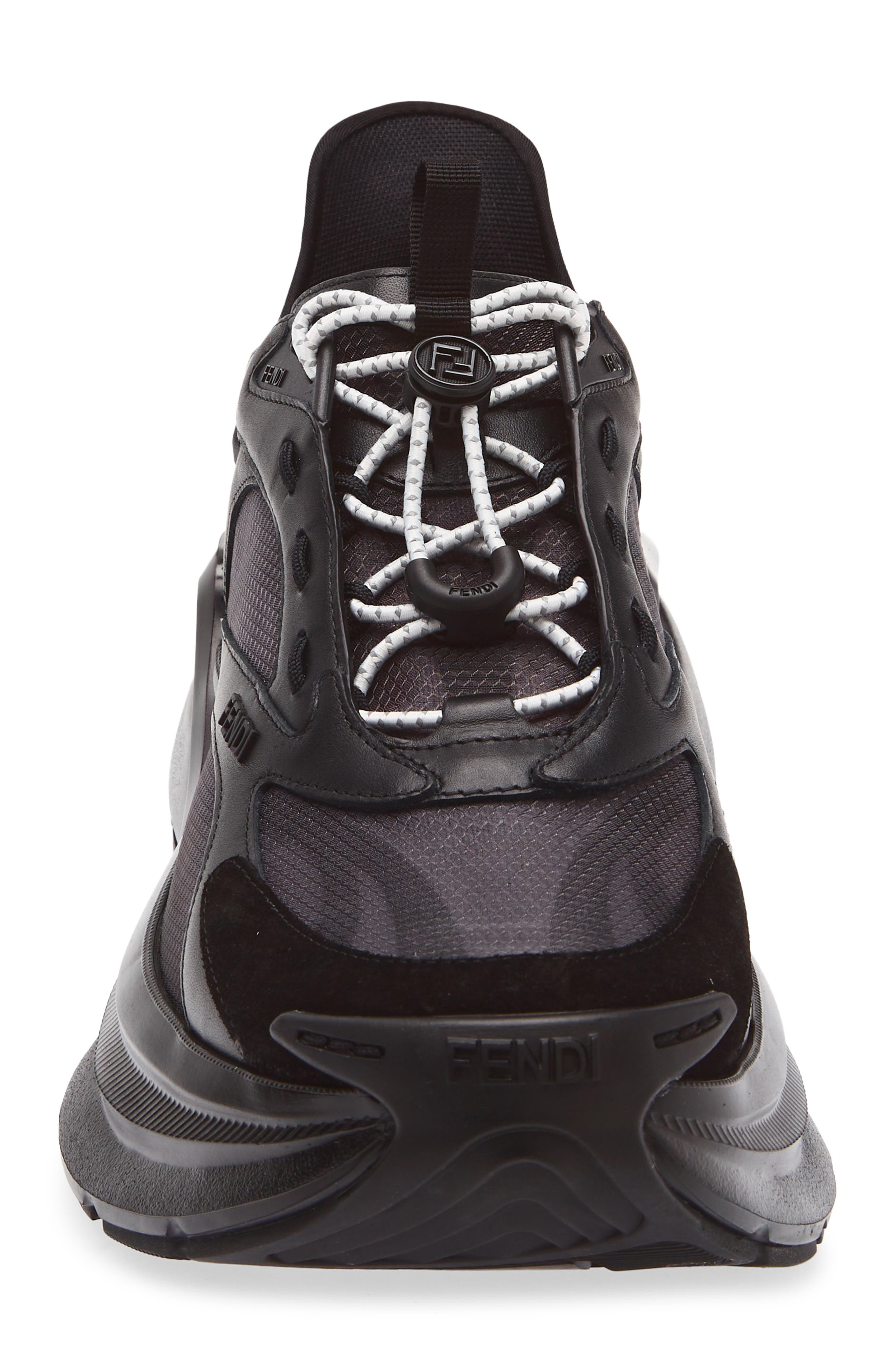 Fendi F-Light Mixed Media Sneaker, Alternate, color, Nero Nero Nero