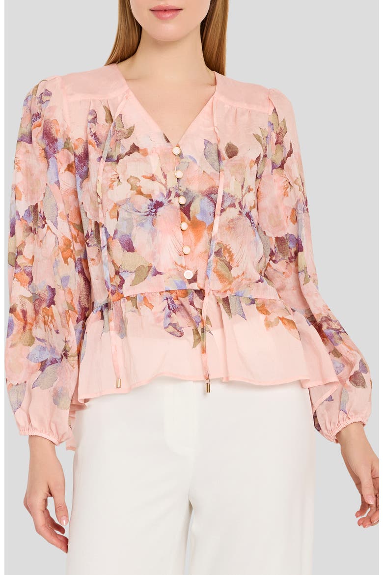 Floral Print Peplum Chiffon Top, Main, color, TEA ROSE MULTI