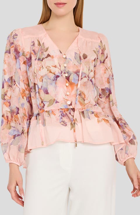 Floral Print Peplum Chiffon Top