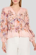 Tahari ASL Floral Print Peplum Chiffon Top