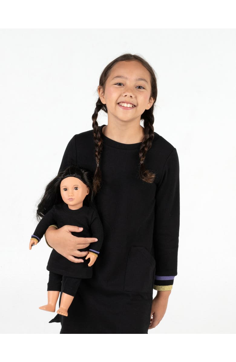 Leveret Girls Sweatshirt Dress with Matching Doll Dress, Alternate, color, Black
