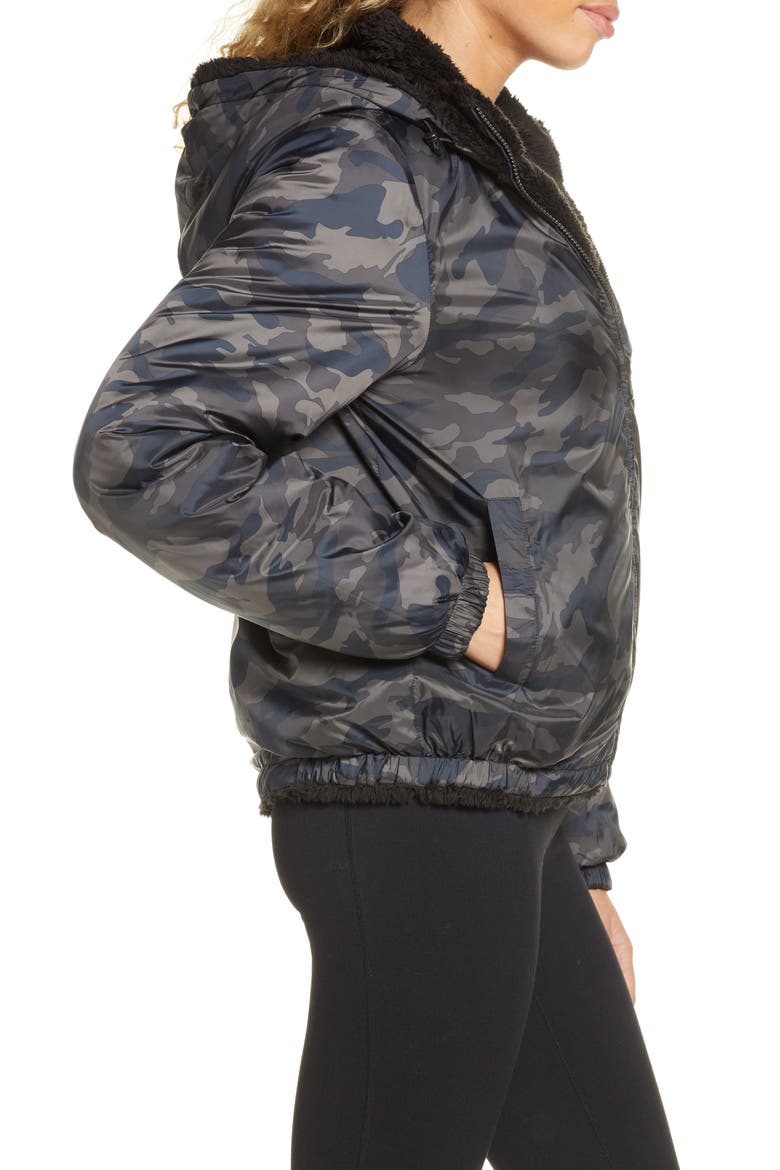 Reversible Faux Shearling Puffer Jacket, Alternate, color, BLACK CAMO PRINT