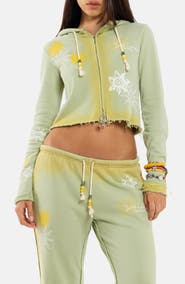 JADED LONDON Two-Toned Graphic Cropped Full Zip Hoodie