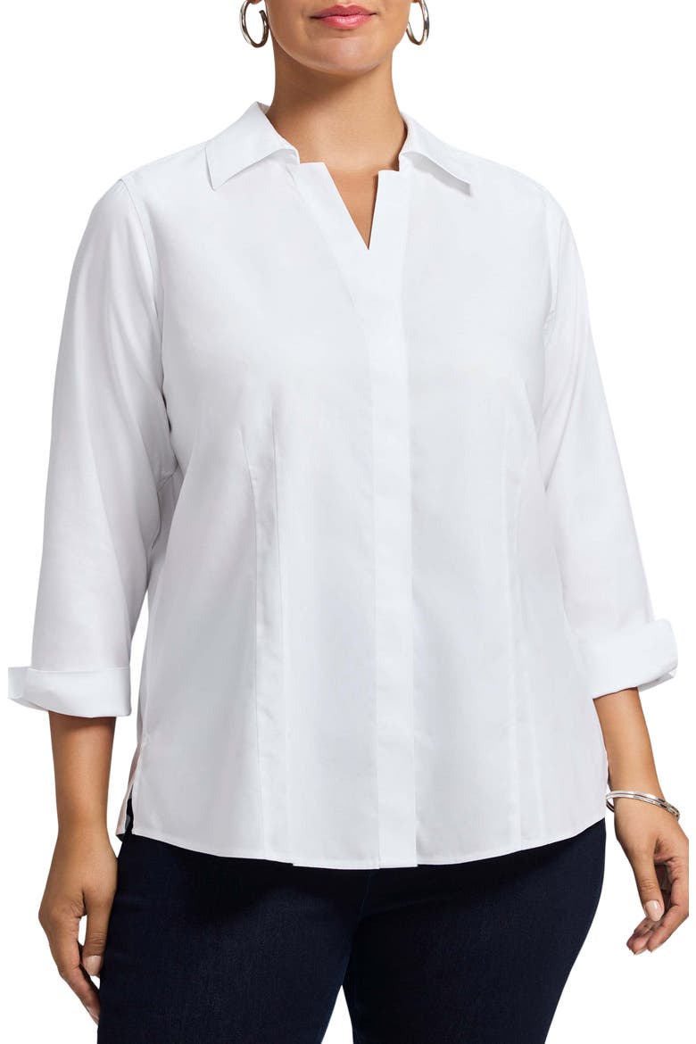 'Taylor' Three-Quarter Sleeve Non-Iron Cotton Shirt, Main, color, WHITE