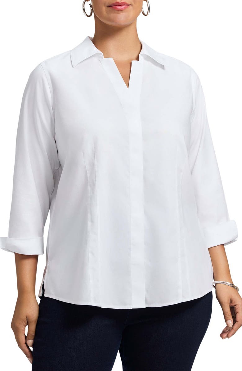 Foxcroft 'Taylor' Three-Quarter Sleeve Non-Iron Cotton Shirt, Main, color, White