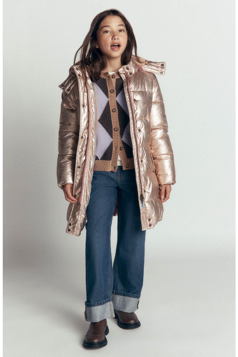 Kids' Longline Padded Coat, Alternate, color, GOLD METALLIC