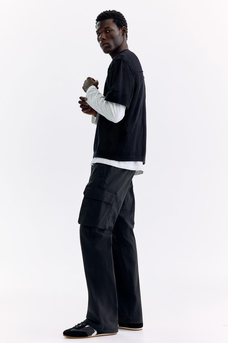 Regular Fit Nylon Cargo Trousers, Alternate, color, Black