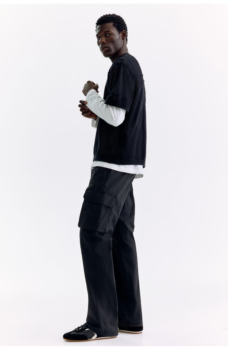 H&M Regular Fit Nylon Cargo Trousers, Alternate, color, Black