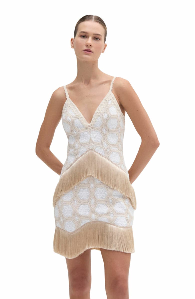 PatBO Natural Crochet Plunge Mini Dress, Main, color, 