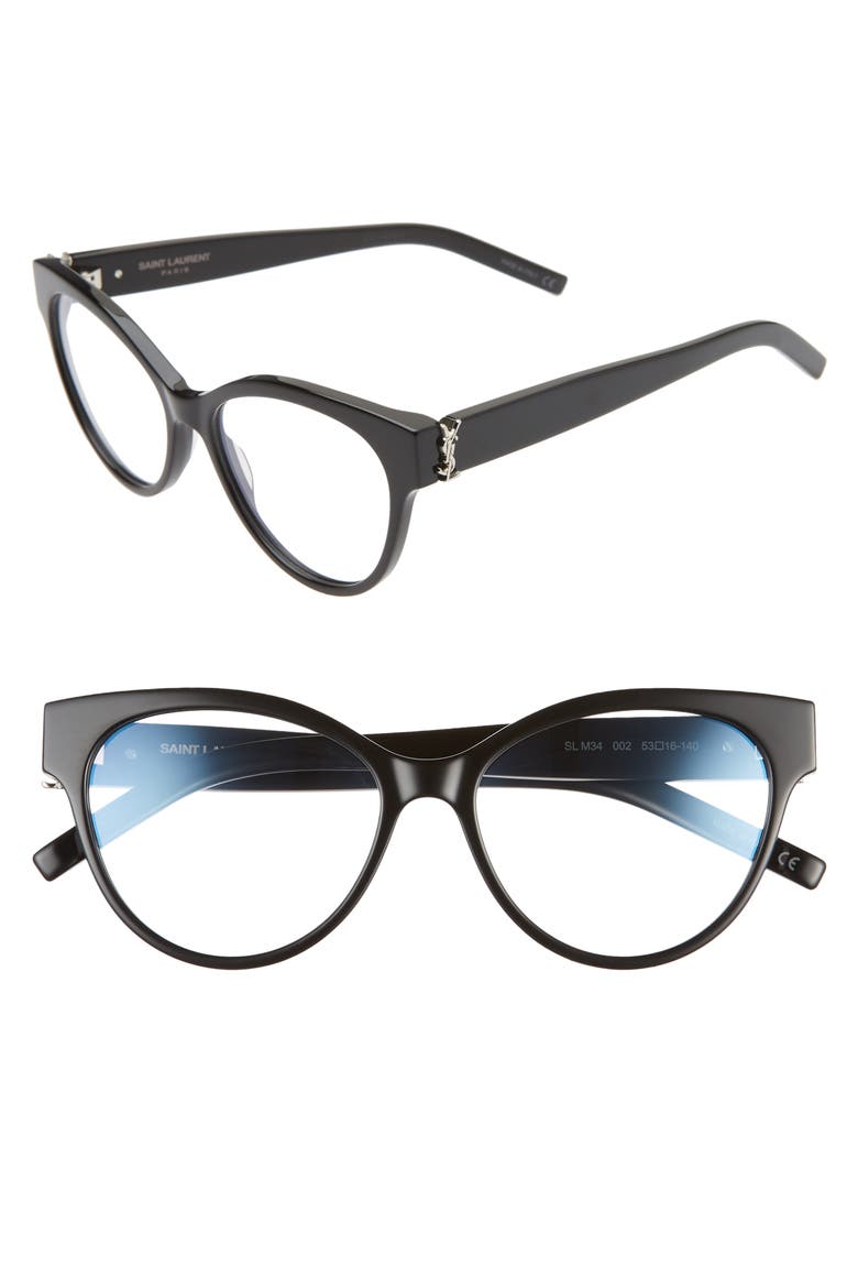 53mm Cat Eye Optical Glasses, Main, color, BLACK